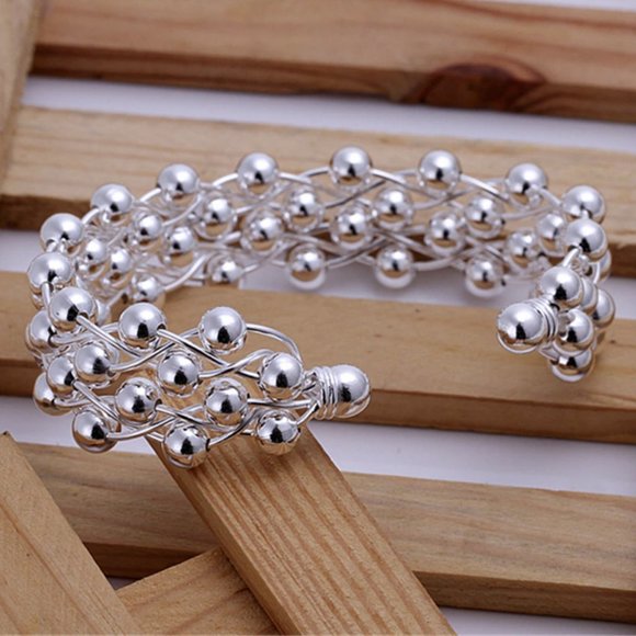 Silver Plated Smooth Bead Cuff Bracelet - Picture 5 of 7